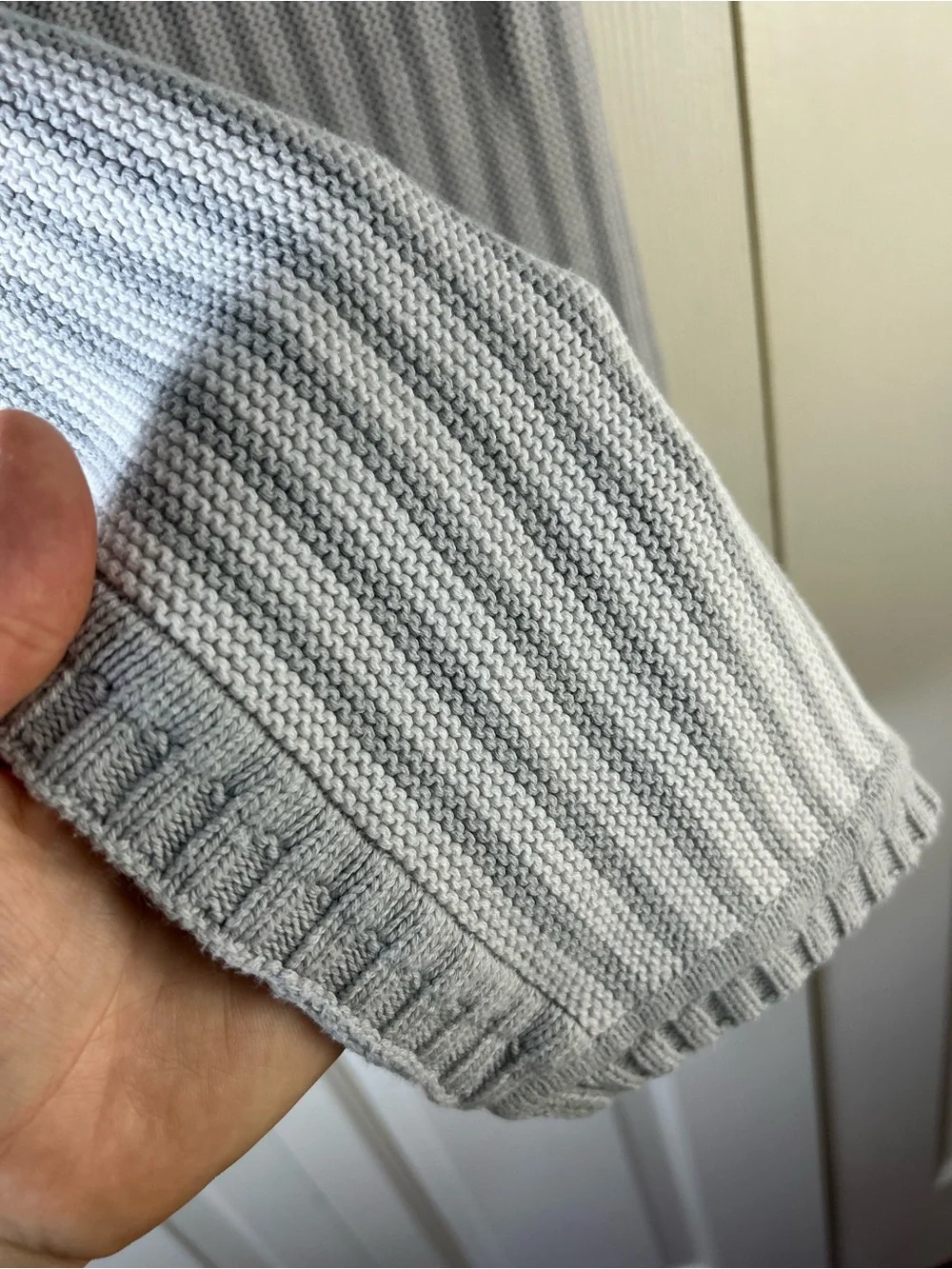 Elegant Baby Gray White Stripes Blanket Sweater Knit Cotton Style 89416